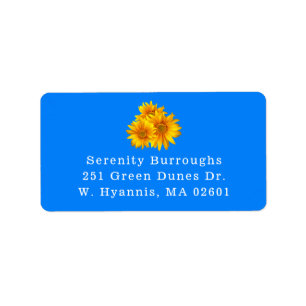 Land Floral Blue Summer Herfst Yellow Sunflower Etiket