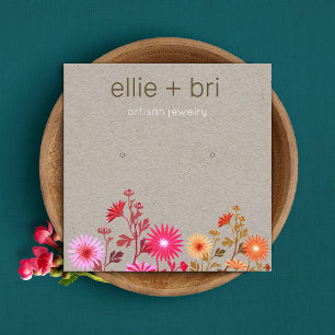 Land Floral Boho Kraft Stud Earning Display Vierkante Visitekaartje