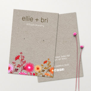 Land Floral Boho Kraft Stud Earning Display Visitekaartje