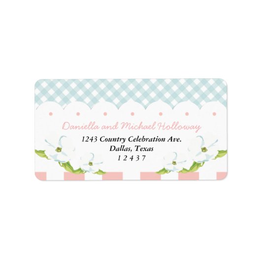 Land Floral Gingham Pink Blue Wedding Etiket (Voorkant)