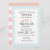 Land Floral Gingham Pink Blue Wedding Kaart (Voorkant / Achterkant)