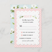 Land Floral Gingham Pink Blue Wedding RSVP (Voorkant / Achterkant)