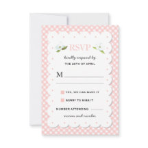 Land Floral Gingham Pink Blue Wedding RSVP