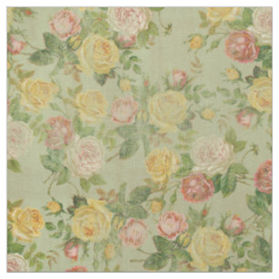 land — Floral Pink en Green Rustic Print Stof