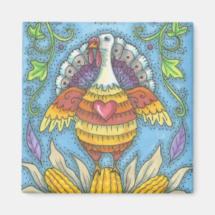 LAND FOLK ART THANKSGIVING TURKEY MAGNET Square Magneet