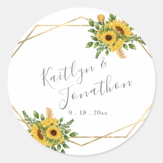 Land Gold Geometric Framed Sunflower Leaf Ronde Sticker (Voorkant)