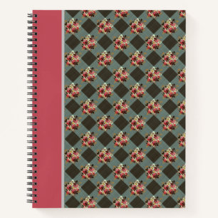 Land Grijs Gingham Bloemen Notitieboek