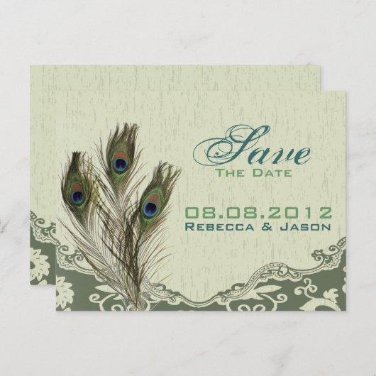 land - groene pauw redden datum aankondigingskaart (Voorkant / Achterkant)