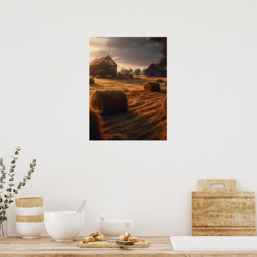 Land Hay Bail AG Boerderij Thema Poster (Keuken)