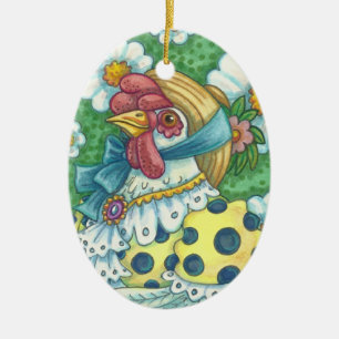 LAND HEN, POLKA DOT CHICKEN ORNAMENT Oval