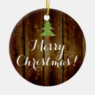 Land Hout Bruin Groen Vrolijk Kerstfeest Keramisch Ornament