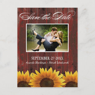 Land Hout Rustieke Zonnebloem Save the Date Cards Aankondigingskaart