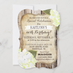 Land Hydrangeas en Rustic Wood Birthday Invite Kaart