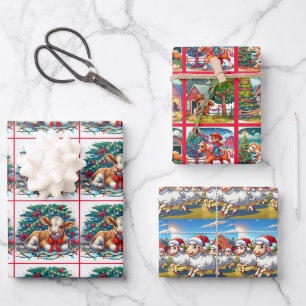 Land Kerst Kinder Paarden Kalf en Schaap Inpakpapier Vel