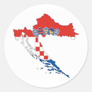 land kroatië - vlag plattegrond silhouet ronde sticker