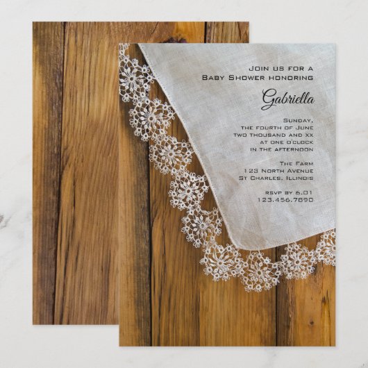 Land Lace Baby shower Kaart (Voorkant / Achterkant)