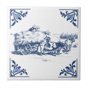 Land Laden Hay Delft Blauw & Wit Tegeltje