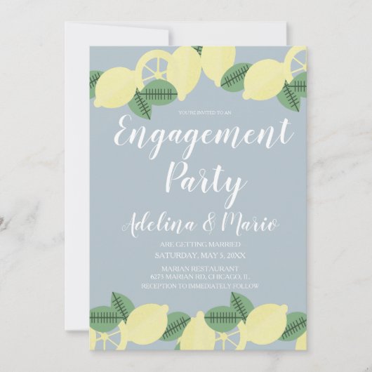 Land Lemon Boho Blush Blue Engagement Party Kaart (Voorkant)