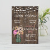 Land Mason Jar Houten Bloem Bruiloft Uitnodiging (Staand voorkant)