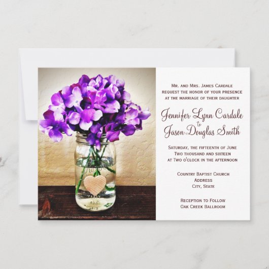 Land Mason Jar Hydrangea Wedding Invitation Kaart (Voorkant)