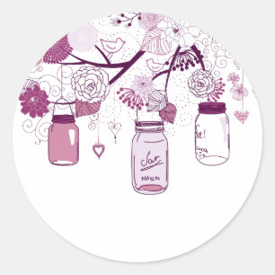 Land Mason Jars Paarse Bloemen Ronde Sticker
