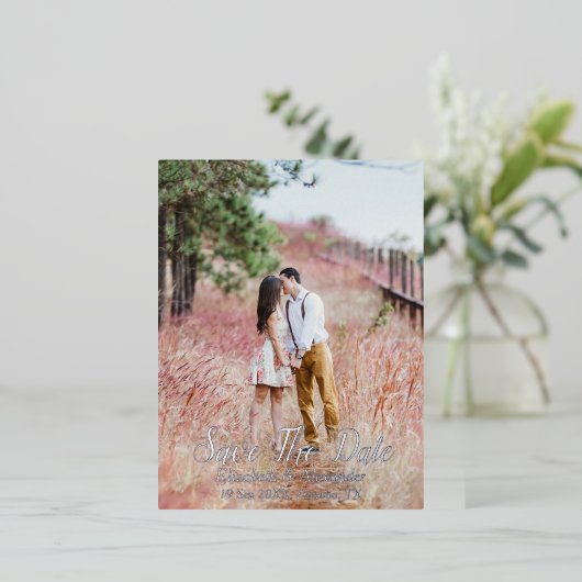 Land met als achtergrond de datum opslaan folie uitnodiging briefkaart (Staand Voorkant)