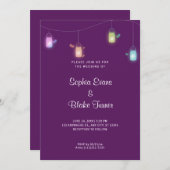 Land met kleurcode Mason Jars Paarse bruiloft Kaart (Voorkant / Achterkant)