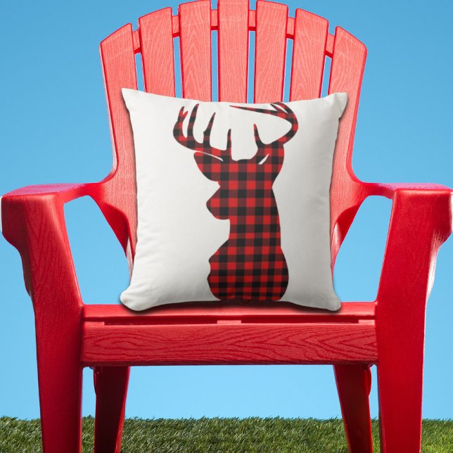 land met rode buffel - kersthert buitenkussen (country cabin red buffalo plaid christmas deer outdoor pillow)