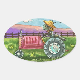 LAND MIER BOERDERIJ BUG OP TRACTOR STICKER Ovaal V