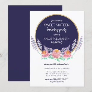 Land Navy Pink Lila Wild Flower Sweet 16 Kaart