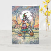 Land of Cats Halloween Witch Fantasy Art Kaart (Gele Bloem)