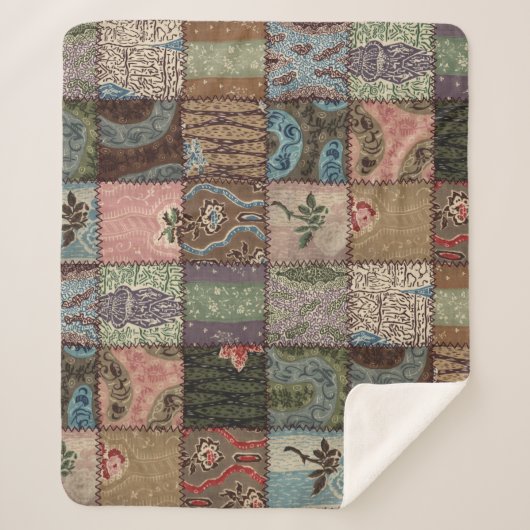 Land patchwork quilt, 3D textuur. Sherpa Deken (Voorkant)