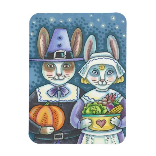LAND PILGRIMS, THANKSGIVING BUNNY RABBIT MAGNET MAGNEET (Verticaal)