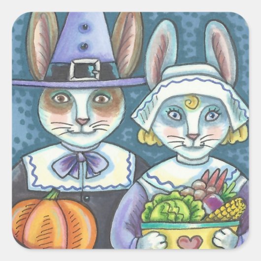 LAND PILGRIMS, THANKSGIVING RABBIT STICKERS Squ (Voorkant)