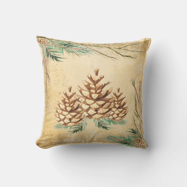 Land Pinecone  Elegant Greenery Holiday Kussen (Voorkant)