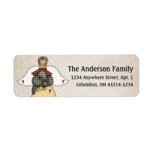 Land Prim Angel met labels voor retouradres