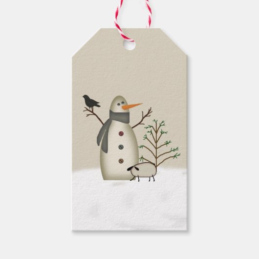 Land Primitieve Snowman Gift Labels Cadeaulabel (Voorkant)