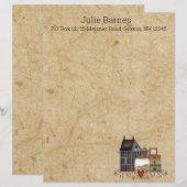 Land Primitive Folk Art Blue Saltbox Home Briefhoofd (Voorkant / Achterkant)