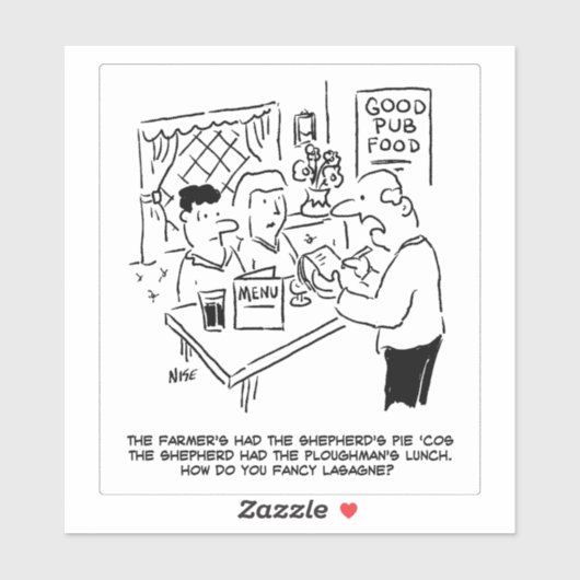 Land Pub Lunch Cartoon. Sticker (Vel)