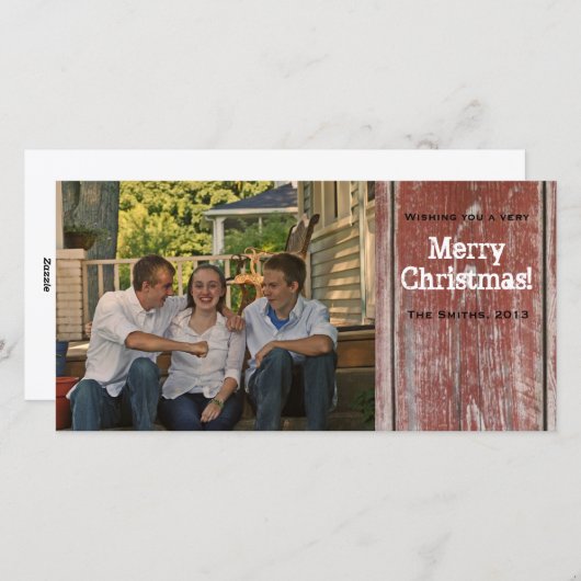 land Red Barn Wood Foto met Kerstmis Kaart (Voorkant / Achterkant)