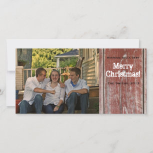 land Red Barn Wood Foto met Kerstmis Kaart