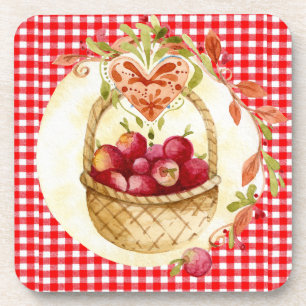 Land Red Gingham with Fruit Basket Set of 6 Bier Onderzetter