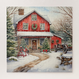 Land Rode Schuur in de winter Legpuzzel