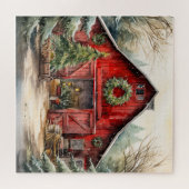 Land Rode Schuur in de winter Legpuzzel (Horizontaal)
