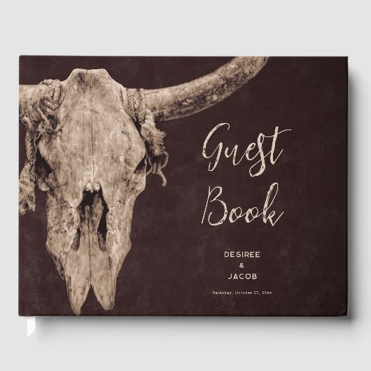 Land Rodeo Westerne bruine stier schedel Gastenboek (Voorkant)