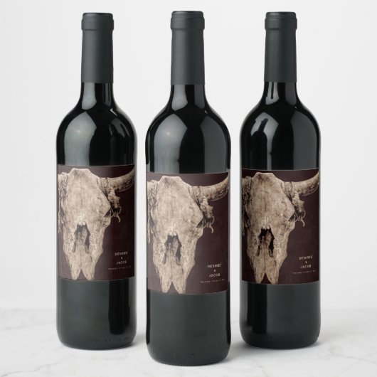 Land Rodeo Westerne bruine stier schedel Wijn Etiket (Flessen)