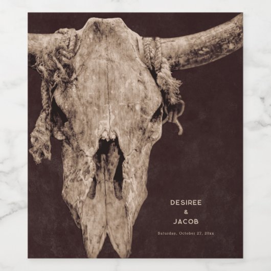 Land Rodeo Westerne bruine stier schedel Wijn Etiket (Enkel label)