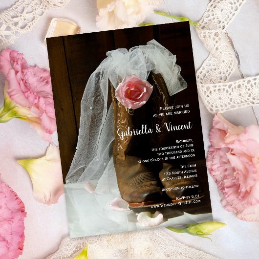 Land Roos en Cowboy Boots Westerne bruiloft Kaart