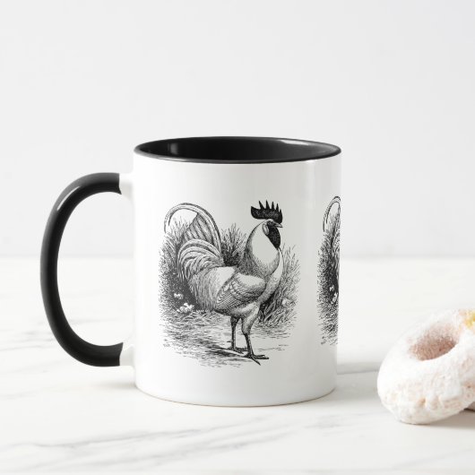 land Rooster zwarte witte mok (Met donut)