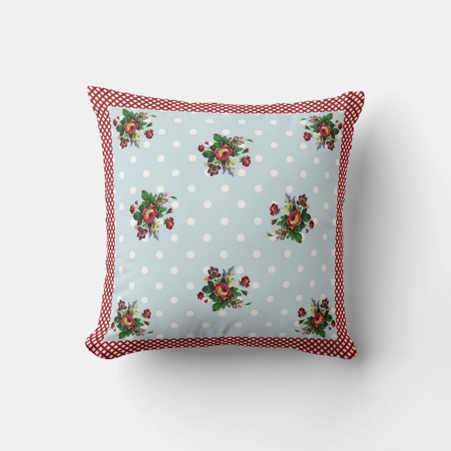 Land Rozen Gingham en Stippen Pillow Kussen (Voorkant)